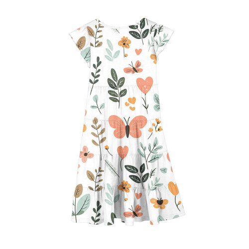 Mädchenkleid mit Blumenmuster, Volantärmeln und Taille 2