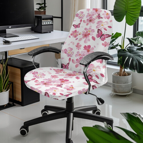 Housse extensible pour chaise de bureau, motif papillon et fleurs, taille L 1
