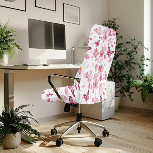 Housse extensible pour chaise de bureau, motif papillon et fleurs, taille L 2