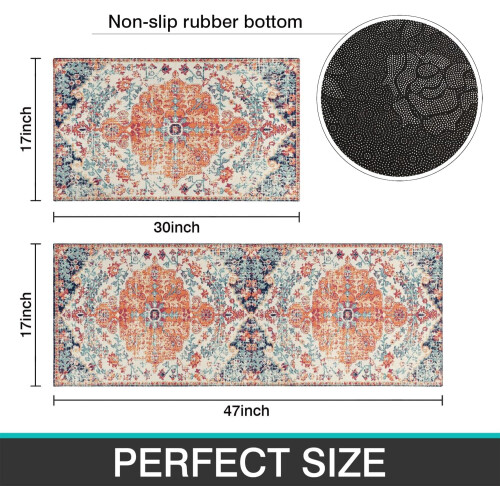 Tapis de cuisine bohème style rustique, lot de 2, lavable 1