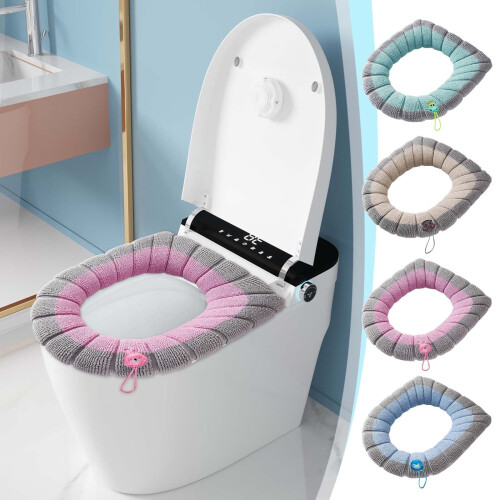 Elastischer, gestrickter WC-Sitzbezug mit Deckelklappe (1 Stück) 1