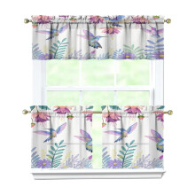 Purple Flower Bird Kitchen Curtains and Valance Set 3 pcs
