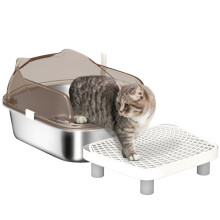 Stainless Steel Litter Box with Lid, High Wall Sided Enclosure, Pedal, Scoop, Non-Sticky, Anti-Leakage, Easy Cleaning
