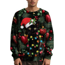 Men's Christmas Cat Raglan Top Polyester Xxl Green