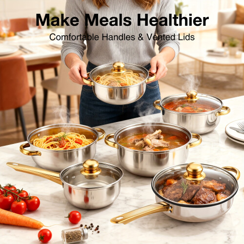 Stainless Steel Cookware Set 12-Piece Induction Compatible