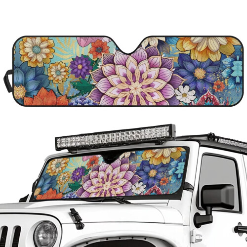 Dahlia Print Windshield Sun Shade for Jeep Gladiator 1