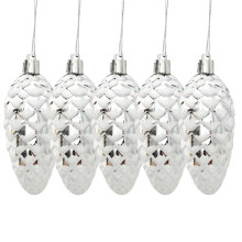 Glitter Pinecone Ornaments Silver 5 Pcs