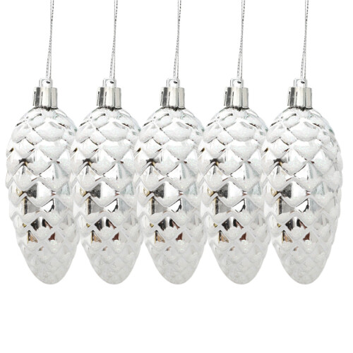 Glitter Pinecone Ornaments Silver 5 Pcs