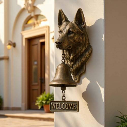Dog Welcome Back Doorbell 3D German Shepherd Cast Iron