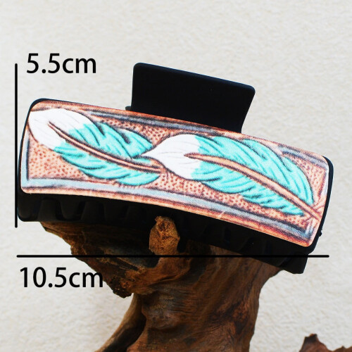 Western Denim Claw Clip with Fox Pattern Resin Animal Design 1