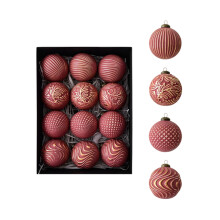 Vintage Christmas Ornament Set Red White 12pcs 3.15 inch