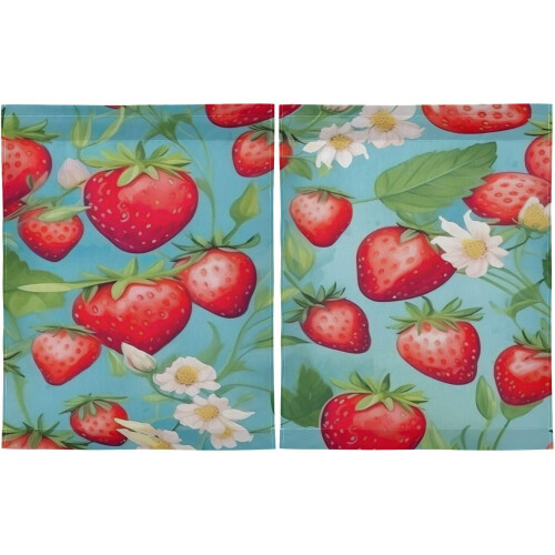 Red Strawberry Fruit Cartoon Kitchen Curtains 36 Inch Short 1