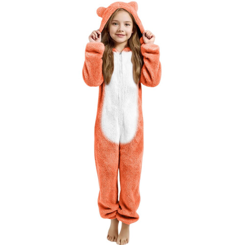 Bear Ear Plush-Lined Thickened One-Piece Pajama Set Hooded
