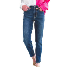 Women's Stretch Denim Pants High Waist Straight Cut with