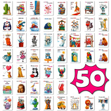 Funny Message Cards Cartoon English 100 PCS