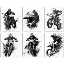 Motorcycle Canvas Art 8x10 in Black and White 6-Pack