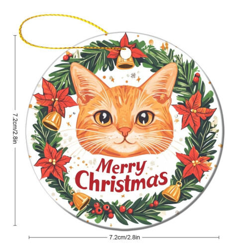 Orange Cat Christmas Ceramic Ornament 1 Piece 1