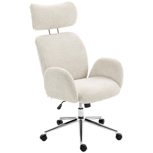Office Chair with Adjustable Headrest, Spring Pack, Curved Line, Boucle Fabric - Pale Grey 1