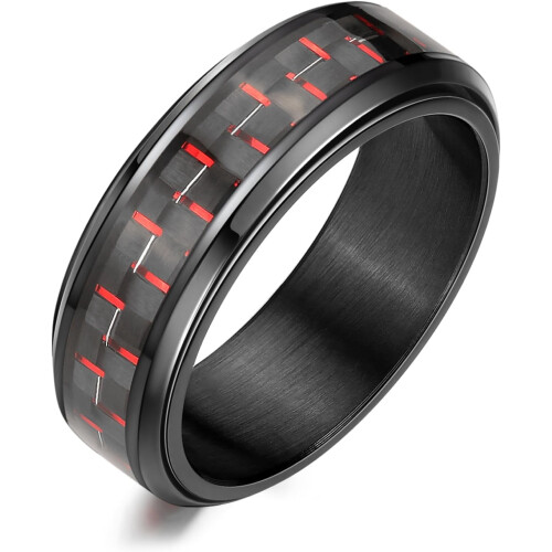 Carbon Fiber Spinner Ring 8mm Black Blue Silver Stainless