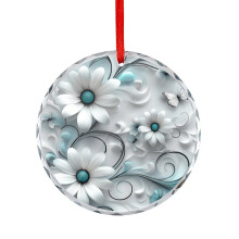 Daisy Christmas Ornament White Teal Crystal 1 Piece