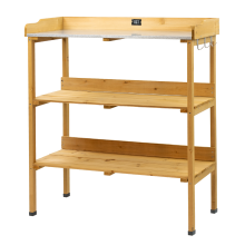 KCT 3 Tier Potting Table Bench Outdoor Garden Wooden Station for Greenhouse Shed Workbench Gardening Planting Plant Station Stand with Hooks & Shelves