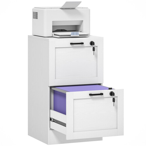 2-Drawer Filing Cabinet with Lock - White