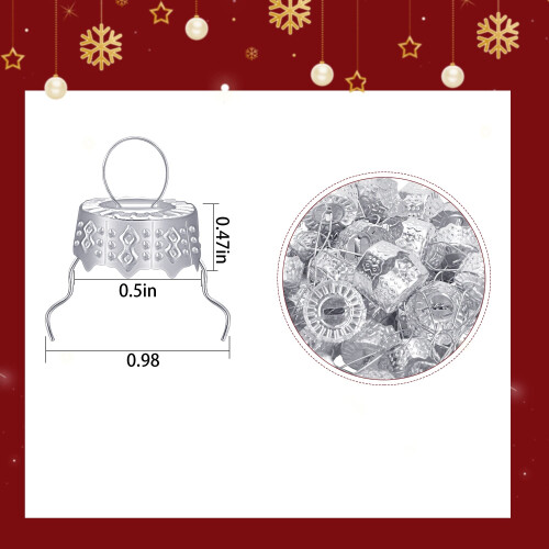 Christmas Ornament Caps Silver 0.5 Inch 100 Pcs 1