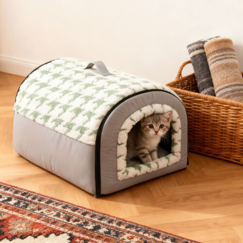 Orthopedic Cat Bed Warm Deep Sleep Enclosed Tent with 2