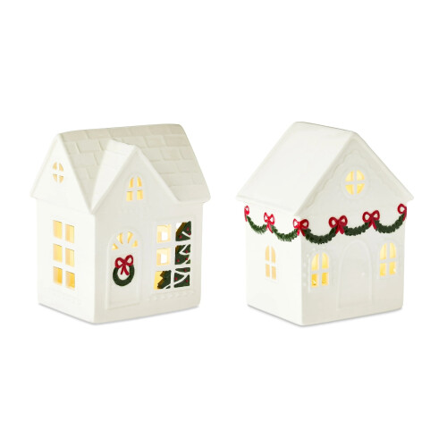 Leutsin LED Ceramic Christmas House White 6 inch