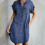 Women's solid color denim mini dress with chest pockets and 2