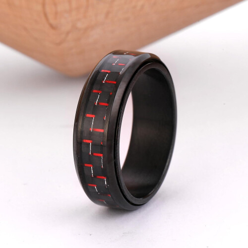 Carbon Fiber Spinner Ring 8mm Black Blue Silver Stainless 1