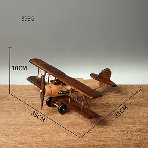 Retro Wooden Airplane Model Vintage Biplane Desktop 2