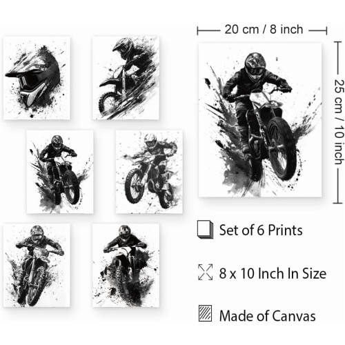Motorcycle Canvas Art 8x10 in Black and White 6-Pack 1