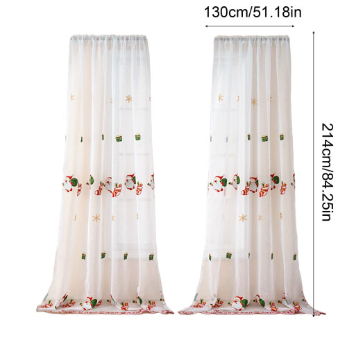 Embroidered Christmas Sheer Curtains Red Gold Green Tree 2