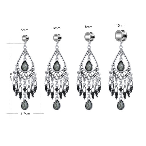 Vintage Hollow Ear Plug Tunnel with Tassel Dangle 2 Pcs 2