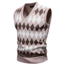 Men's Argyle Knit Vest Sleeveless V-Neck Size M