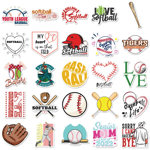 Baseball Softball Stickers Pack 50 Waterproof 2