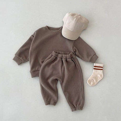 Corduroy Sweatshirt Pants Set for Toddlers Solid Color Warm 1