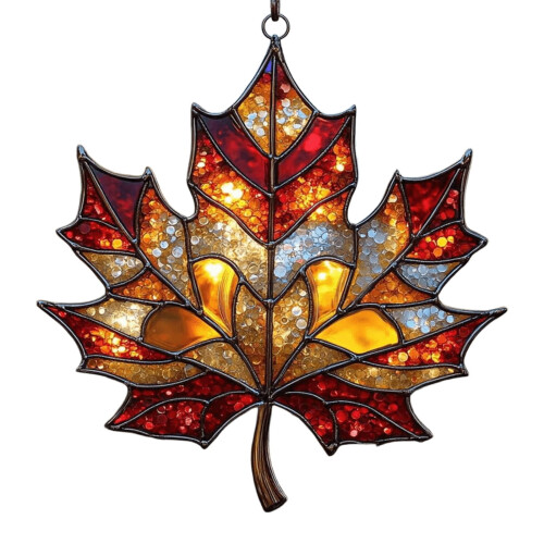 Stained Glass Maple Leaf Ornament Acrylic 1pc 2