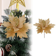 13 inch Glitter Fabric Poinsettia Ornament Z-Gold