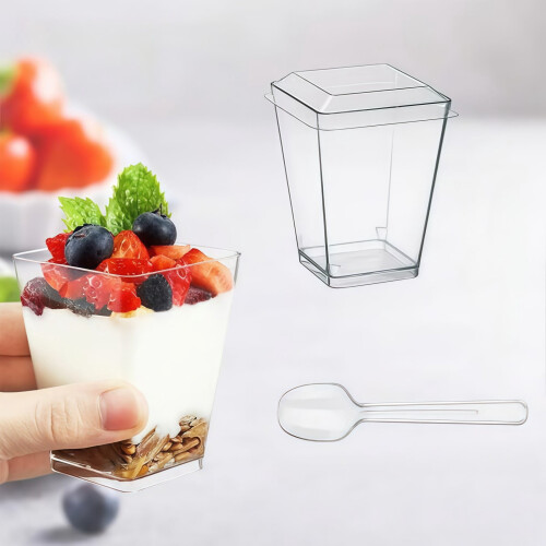 Dessert Cups with Lids and Spoons 5 oz 50 pcs