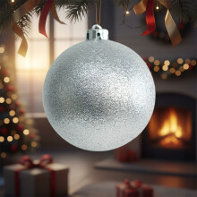 Glitter Christmas Ornament Balls Silver 4.7 Inch Glass