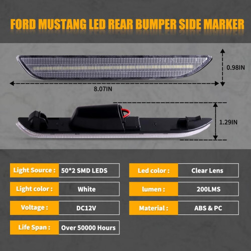 LED Rear Side Marker Lamps 12V Clear White 2 pcs 1