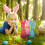 Easter Bunny Tiered Tray Decor Fabric Stuffed Rabbit 9.6 4