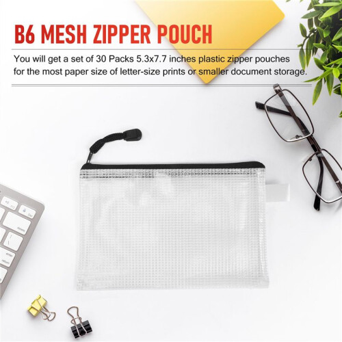 Bolsa com ZíPer de Malha B6 30 PeçAs 5,3 X 7,7 Polegadas, Bolsa com ZíPer à Prova D'áGua para Material de EscritóRio Escolar, Quebra-CabeçAs e 2