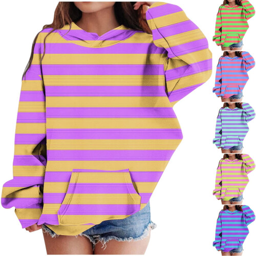 Girls Striped Sweatshirt Long Sleeve Crew Neck Pullover 2