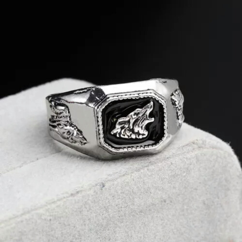 Men's Alloy Square Wolf Head Ring Gold Silver 12 2