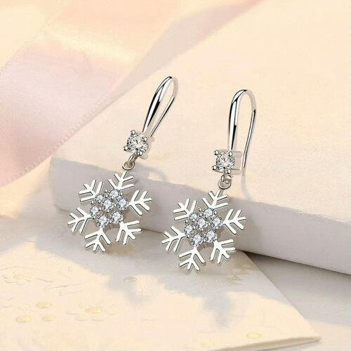 Sterling Silver Snowflake Drop Earrings 1 Pair 1