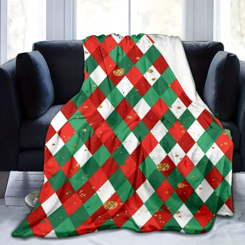 Christmas Throw Blanket Red Green Stripes Polyester Flannel 1