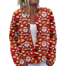 Women's Christmas Knitted Cardigan Red Santa Gingerbread